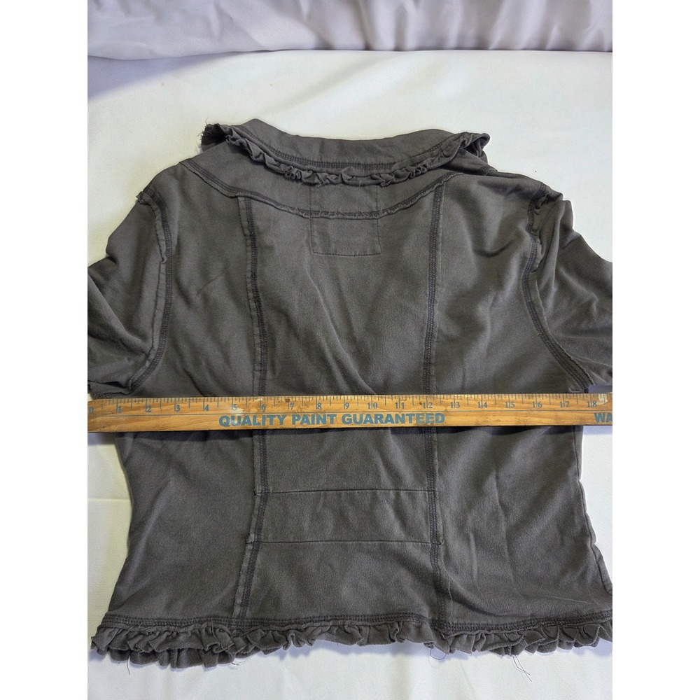 Decree Gray Ruffle Knit Blazer Y2K 3/4 Sleeve Button Front Jacket Womens Medium - Picture 6 of 6